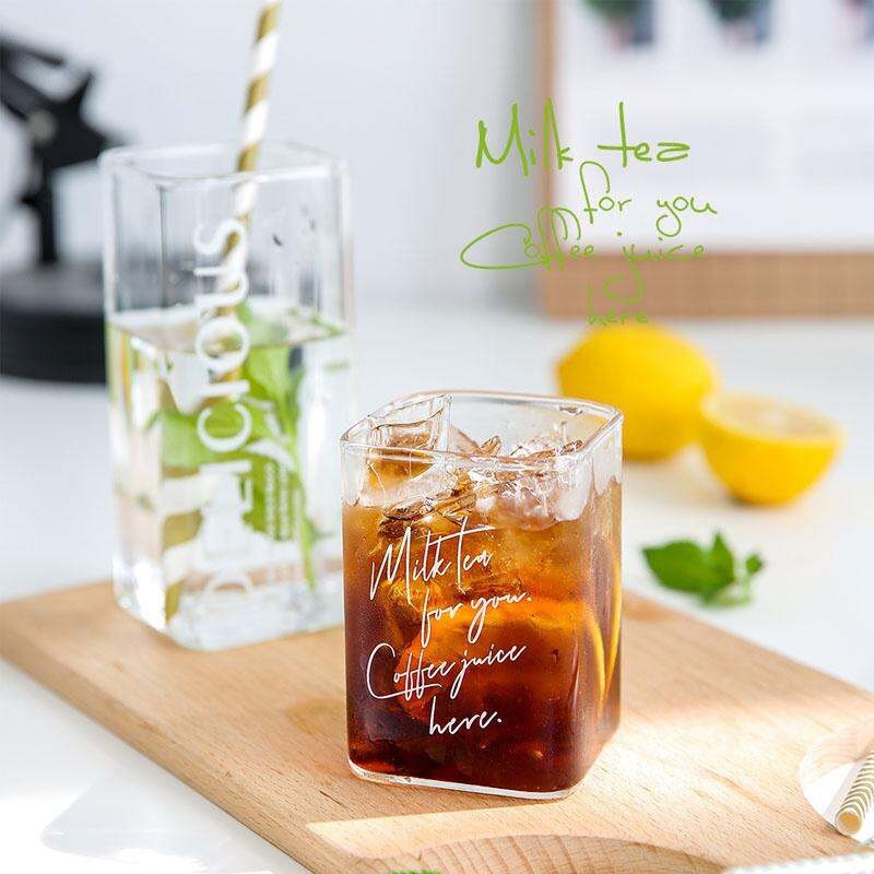 YIMU Gelas Juice / Gelas Kopi / Gelas Square / Gelas kaca Unik Bening Aesthetic