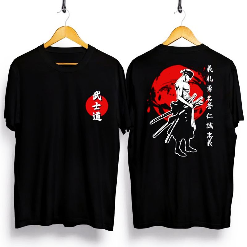 KAOS SAMURAI JEPANG/ATASAN PRIA WANITA/KAOS/KAOS DSAIN JEPANG-ZORO HITAM