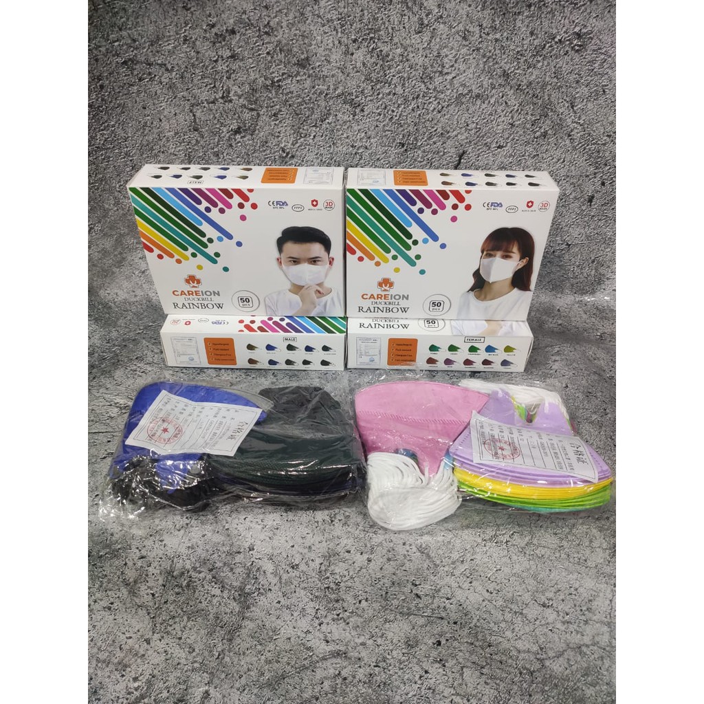 PER BOX 50PC - MASKER DUCKBILL CAREION RAINBOW 3PLY WARNA PELANGI