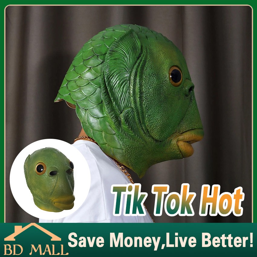 Tiktok Topeng Cosplay Lucu Halloween Bentuk Kepala Ikan Warna Hijau Bahan Latex Topeng Pesta
