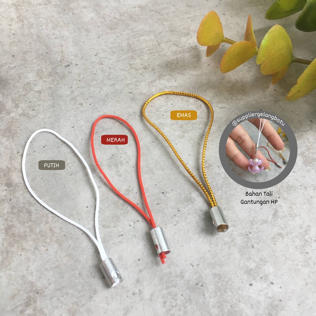 Bahan Gantungan Kunci tali HP Handphone Strap per biji grosir MERAH PUTIH GOLD