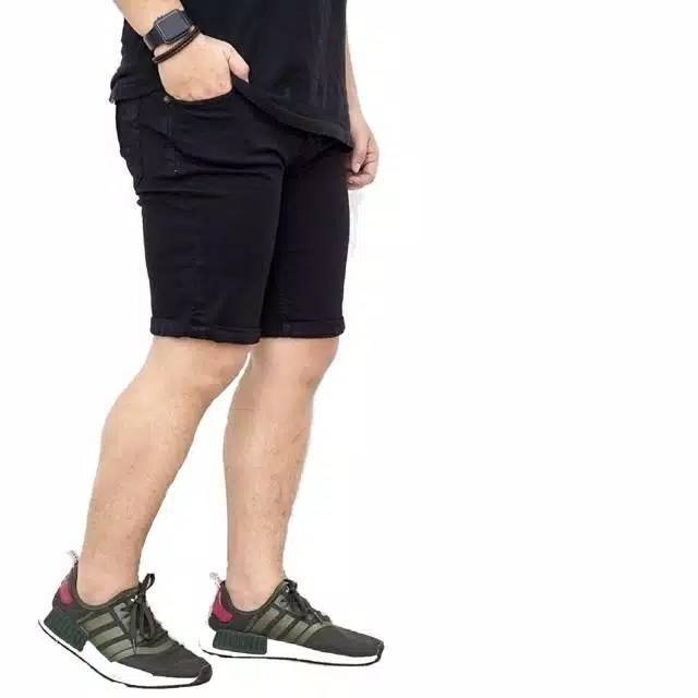 Celana jeans pendek hitam jeans pendek pria