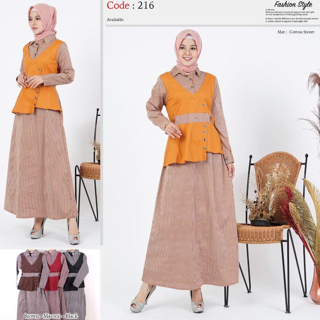 Gamis Kemeja Salur Motif Simple / Fashion Muslim / Gamis Wanita / Gamis Premium