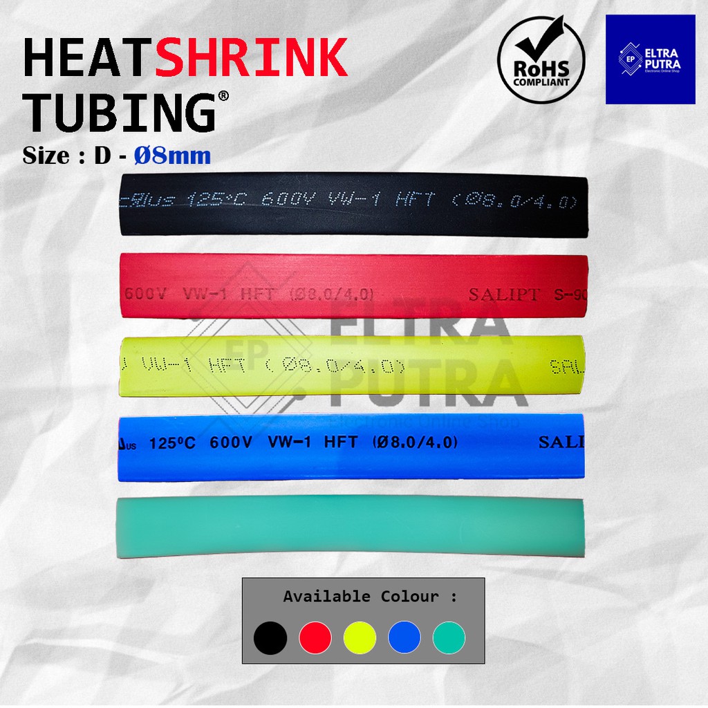 HEATSHRINK 8mm Warna Warni LENGKAP Ecer, Selongsong Selang Bakar ISOLASI BAKAR (1 Meter)