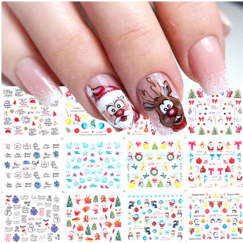 Zzz Stiker Kuku Motif Natal 3D Untuk Dekorasi Nail Art