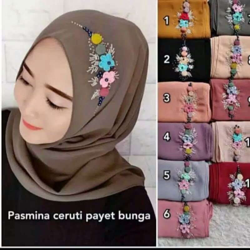 BISA COD HIJAB PASHMINA PAYET BUNGA DIAMOND