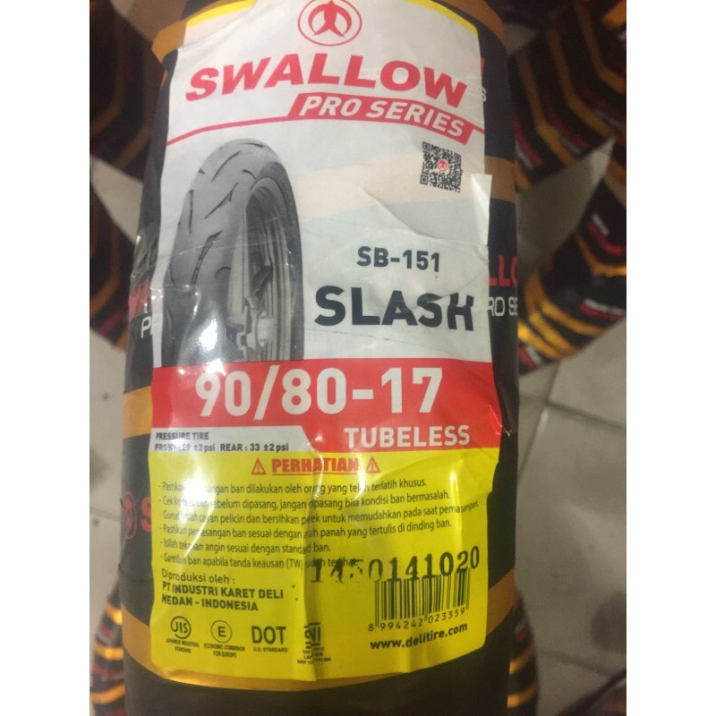 ban luar swallow SLASH soft compound racing ring17 ukuran ban 90-80-17 tubeless