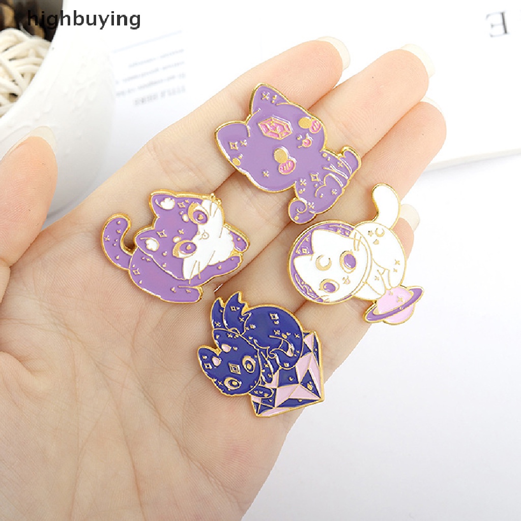 Hbid Bros Pin Enamel Desain Kucing + Topi Penyihir + Langit Berbintang Warna Ungu