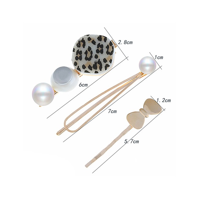 LRC Jepit Rambut Fashion BAlloy Pearl Geometry Acrylic Hair Clip Three-piece Set F6201X