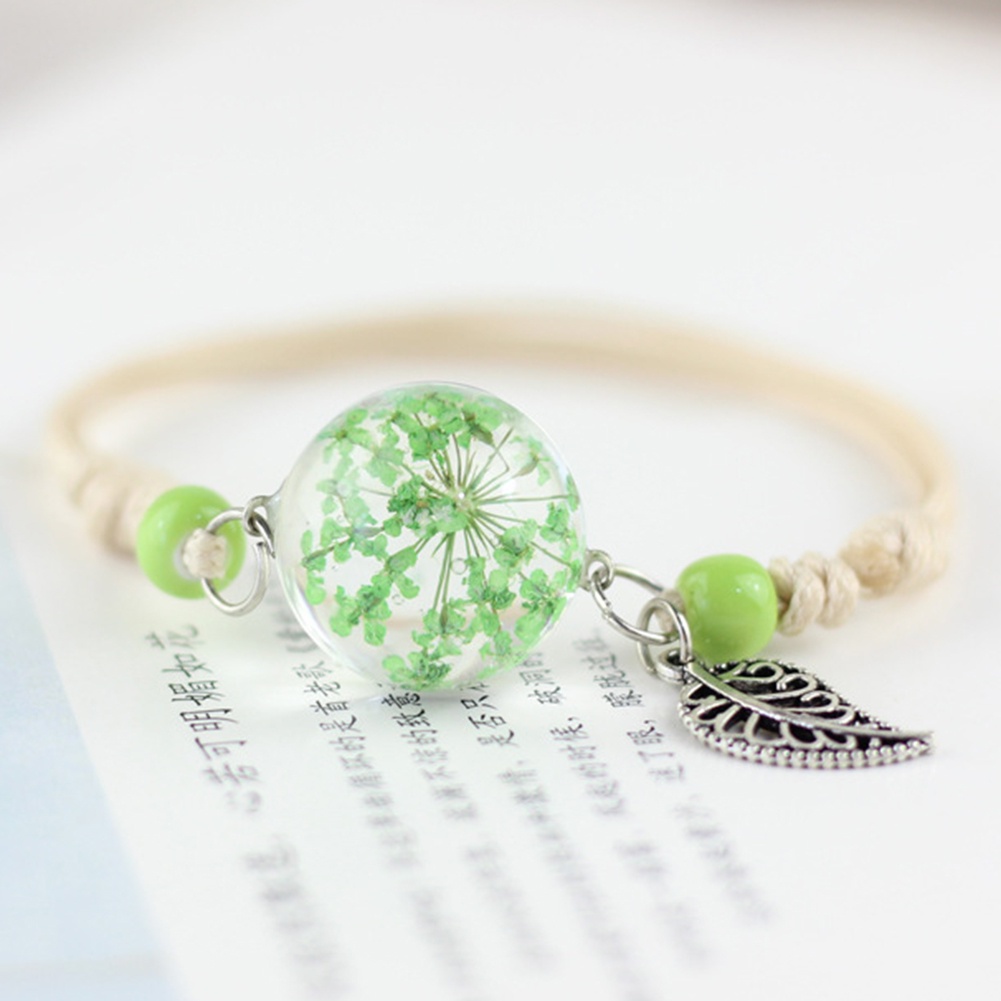 Hu Hu Hu Hu Hu Alat Bantu Pasang Kacamata♡ Gelang Tali Kepang Dengan Charm Bulat Motif Bunga Keringbulu Untuk Wanita