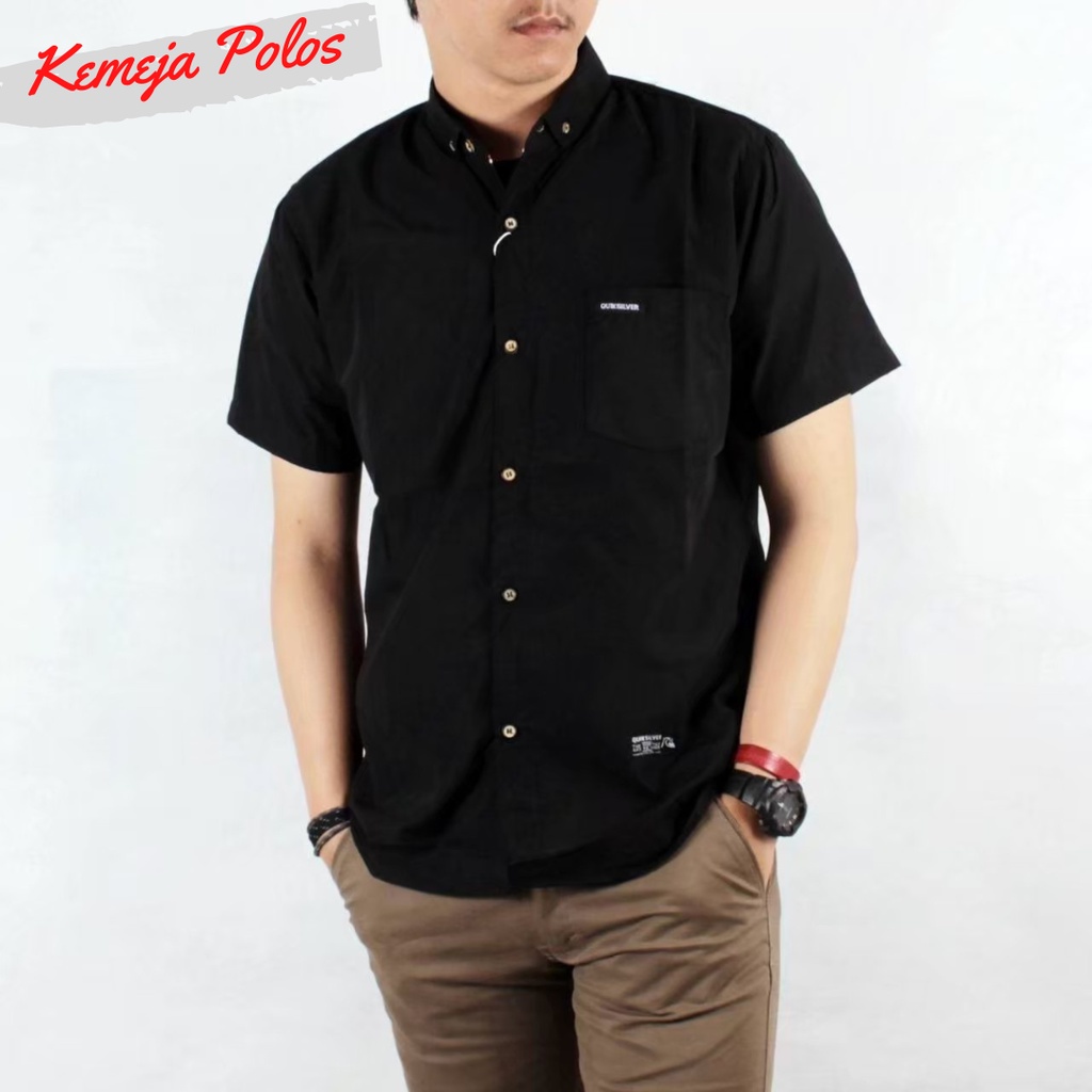 Jual Kemeja Pria Lengan Pendek Hitam Basic Kasual Formal Santai Kantor