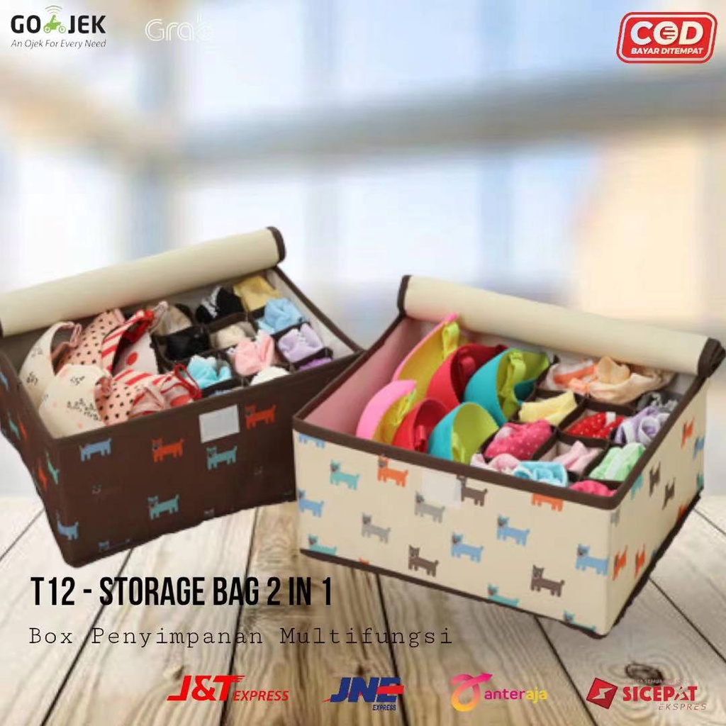 [TOYOU SHOP T12] STORAGE BOX 2 IN 1 | TEMPAT PENYIMPANAN PAKAIAN DALAM | 12 GRID STORAGE BOX