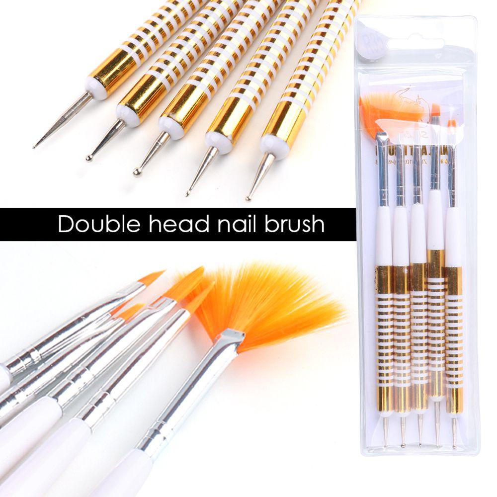 R-flower Nails Art Dotting Pen Alat Aksesoris Kuku Gel Brushes 2in1 Double Head