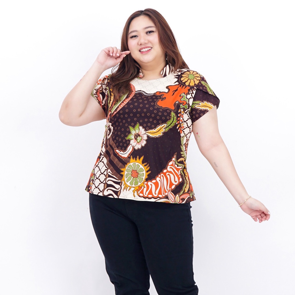 ATASAN BLOUSE BATIK WANITA BIG SIZE 569-Brown BG