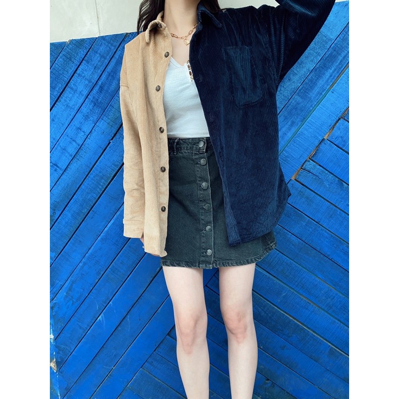 cream navy oversized corduroy shirt