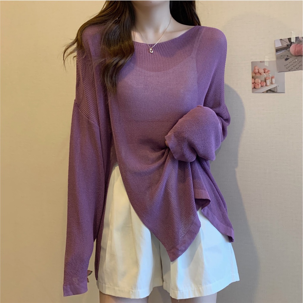 Putih Es Sutra Rajutan Sweater Wanita Musim Panas Tipis AC Kemeja Suspender Rok dengan Baju Hollow T