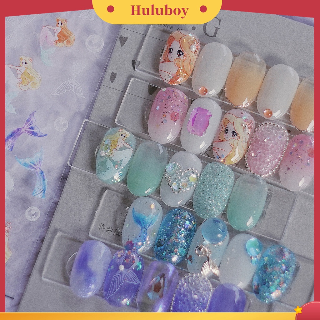 Huluboy Huluboy♡ Stiker Kuku 3D Motif Ukir Mermaid Warna Pink Untuk Wanita