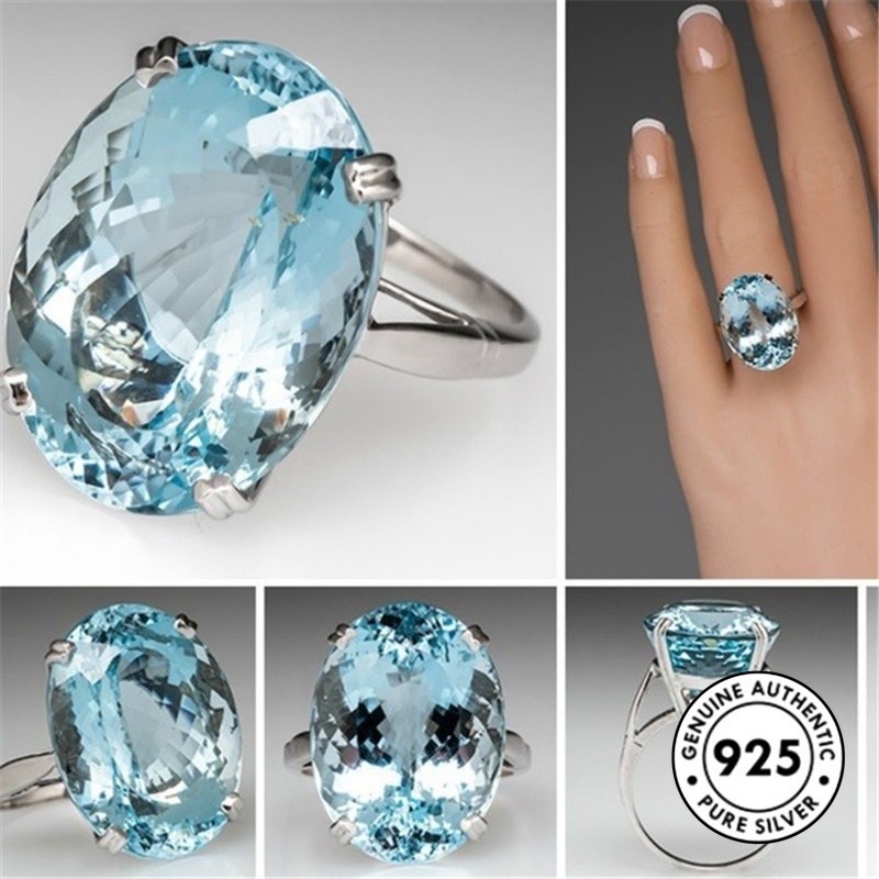 Cincin Sterling Silver 925 Dengan Topaz Biru Laut Untuk Wanita