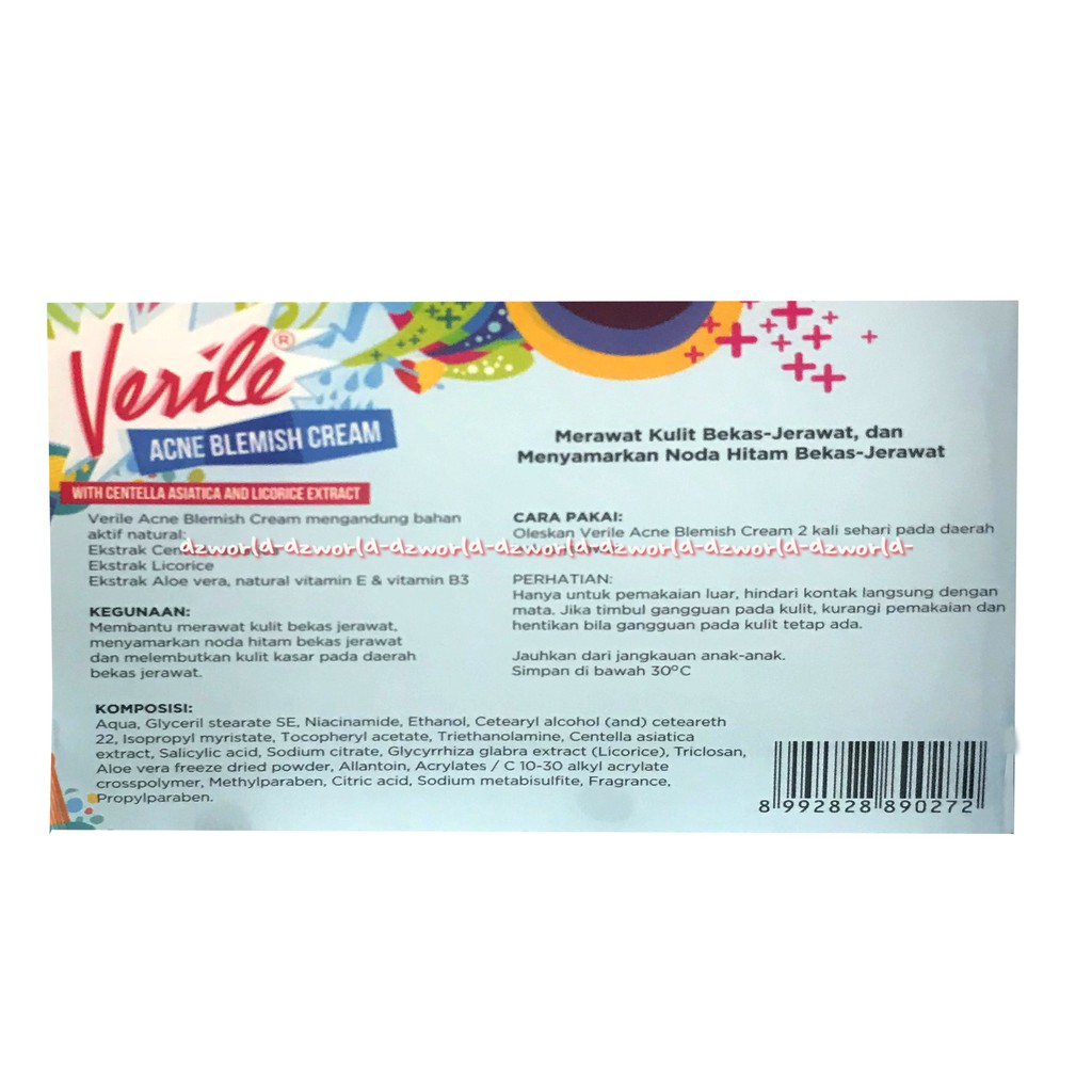 Verile Acne Blemish Cream Untuk Merawat &amp; Menyamarkan Noda HItam Bekas Jerawat 100gr