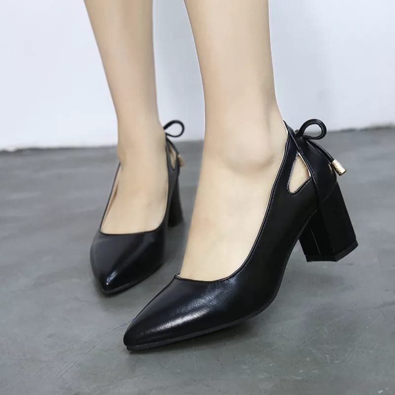 RYS - Bow Block Sepatu Hak Wanita Fashion Casual/Kantoran - Ori Import