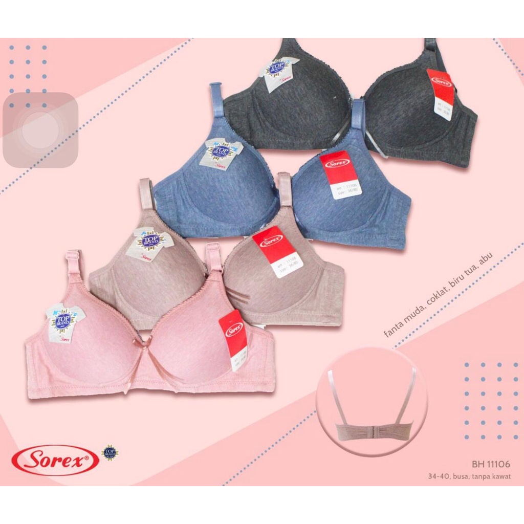 Bra SOREX BH 11106 Melange Collection - BH Tanpa Kawat -  BUSA TIPIS TANPA KAWAT DUA PENGAIT - BAHAN KATUN MELANGE COLLECTION SIZE 34 36 38 40 ARA98STOREBra Sorex Tanpa Kawat 11106 Busa Tipis Kait 2 Bh Sorex Cup Kecil 34-40 Best Seller