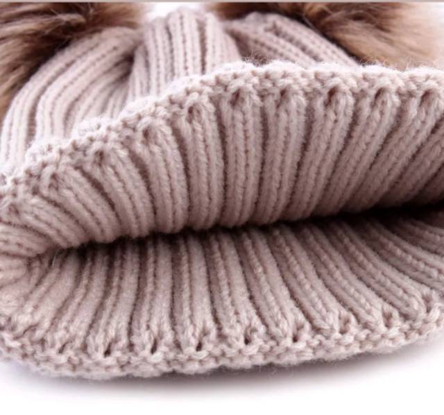 Winter Knitted Pompom Fur Beanie Hat Topi Kupluk Rajut Adult / Kids