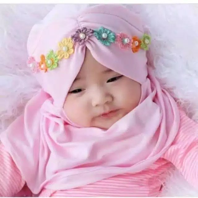 kerudung aisyah lucu bayi anak jersey termurah bunga rainbow mahkota