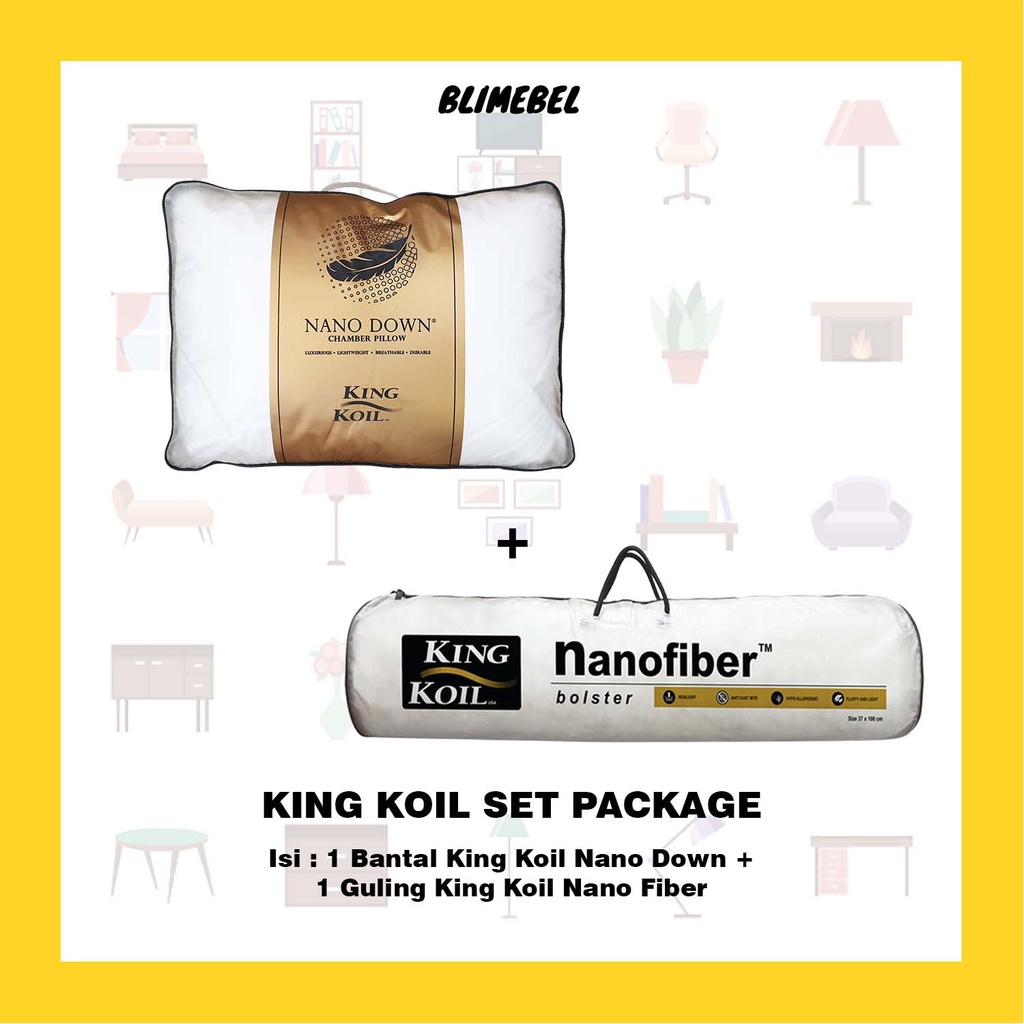 Jual [PAKET] 1 Bantal Kingkoil Nano Down Pillow Bulu Angsa + 1 Guling King Koil Nano Fiber