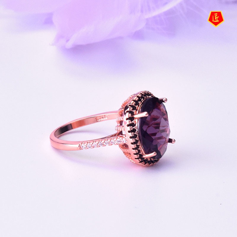 [Ready Stock]Creative Rose Gold Ring Inlaid with Gem Noble and Elegant