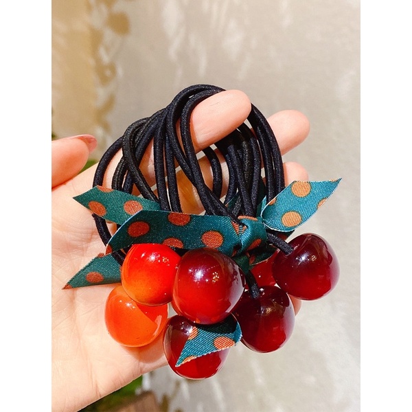 Delunashop_Acc Acc Ikat Rambut Motif Cherry Kunciran Kristal Aksesoris Rambut Model Korea