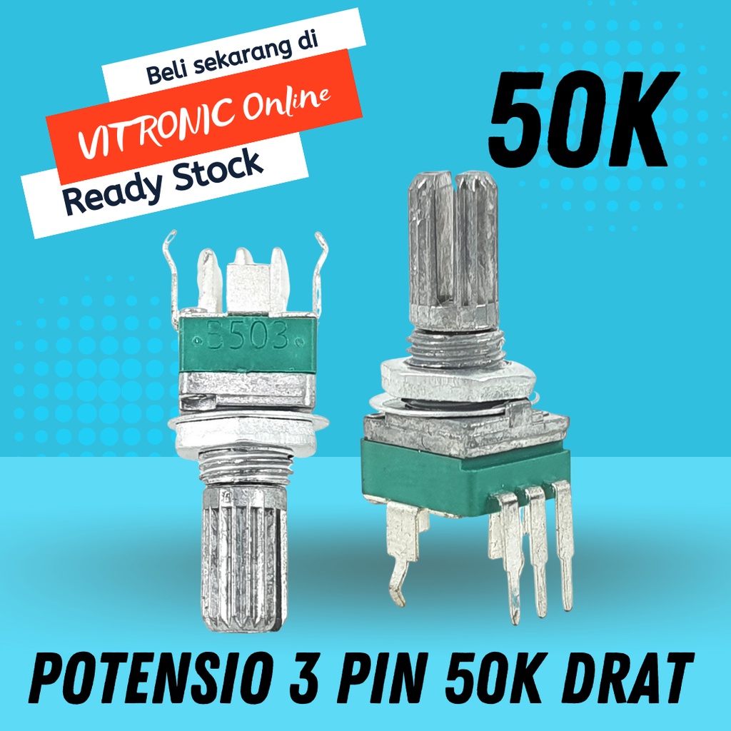 Potensio 3 pin 50k Mono Kaki 3 Tekuk Segi Hijau 503