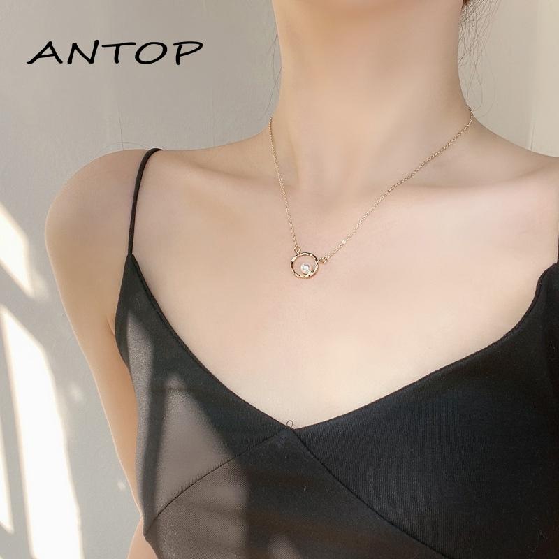 1 Pcs Korea Kalung Mutiara Titanium Pria Kalung Wanita Antikarat Bulat Necklace ANTOP