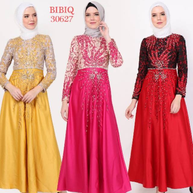 Baju Gamis Maxi Dress Gaun Pesta Bibiq 30627 Kuning Pink Fanta Merah