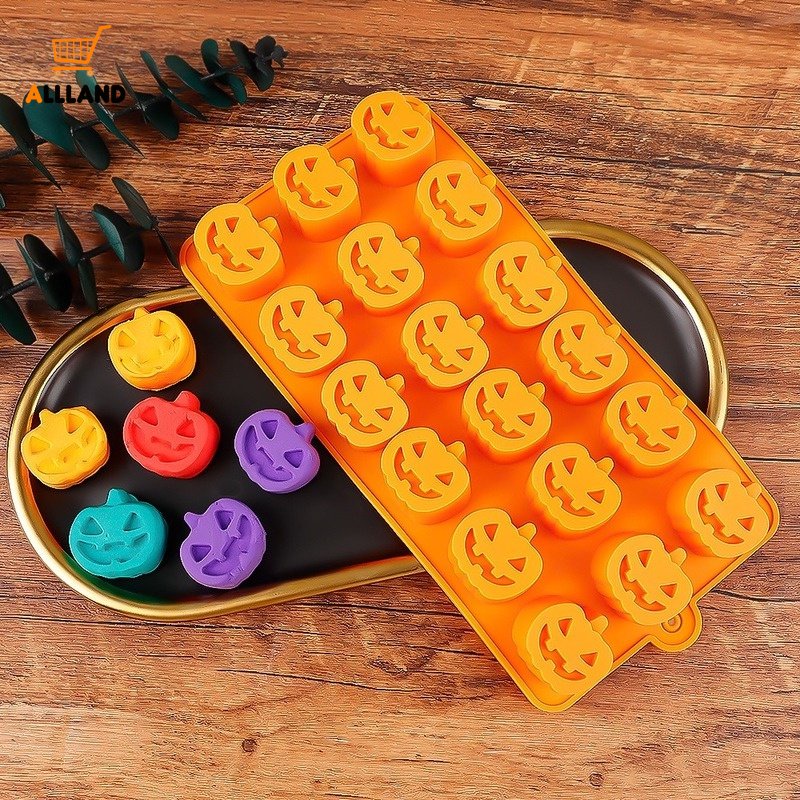 Cetakan Kue / Permen / Jelly / Pudding 18 Sel Bentuk Labu Hantu Halloween Bahan Silikon