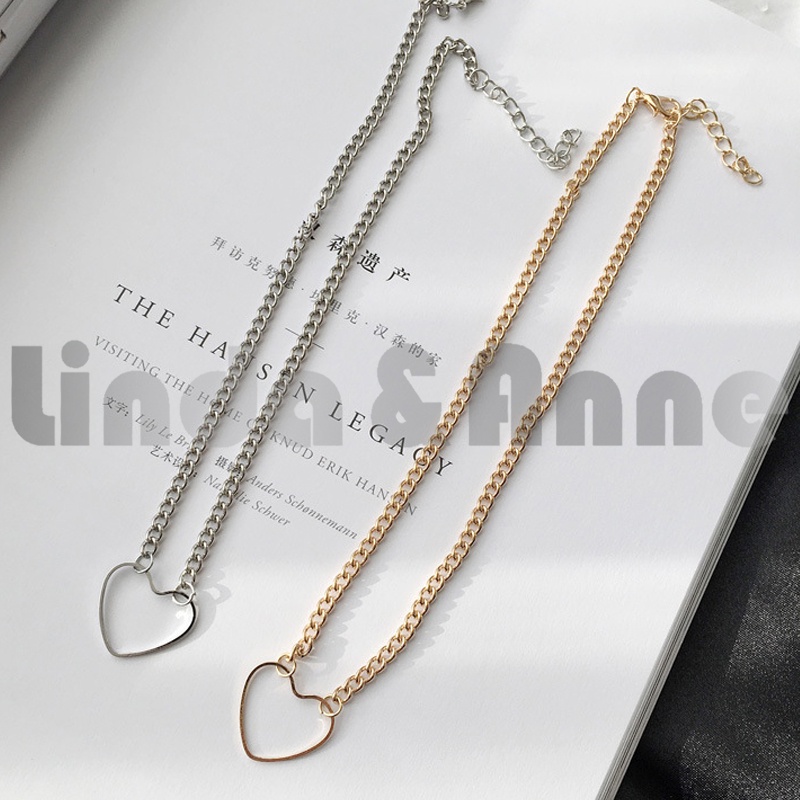 Kalung Rantai Choker Heart Aksesoris Fashion Wanita - Kalung Rantai Hollow Heart Silver Necklace