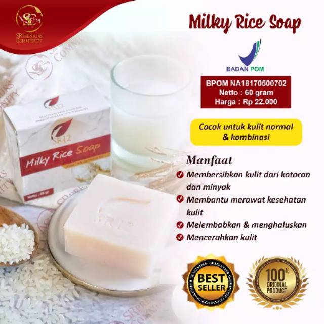 SABUN BERAS SUSU HERBAL BERBPOM / SABUN WAJAH MENCERAHKAN / MILKY RICE SOAP SR12 / KULIT KOMBINASI