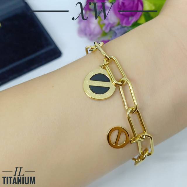 Gelang Titanium rantai paperclip besar rosegold G07014