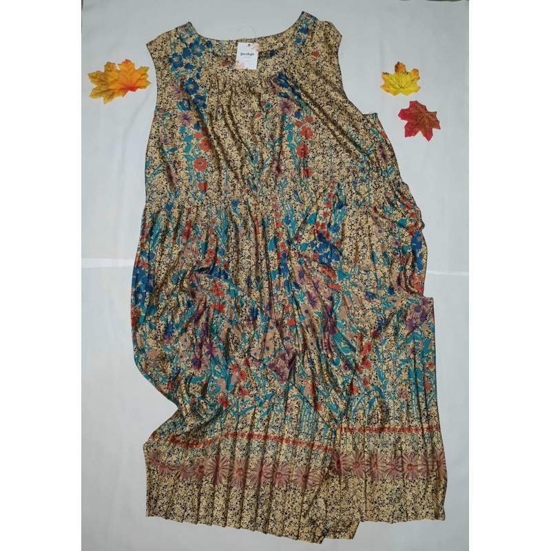 Dress Plisket motif bunga | Vintage