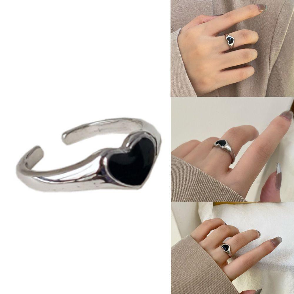 Lily Heart Ring Trendy Retro Untuk Wanita Gadis Warna Hitam Jari Telunjuk Rings