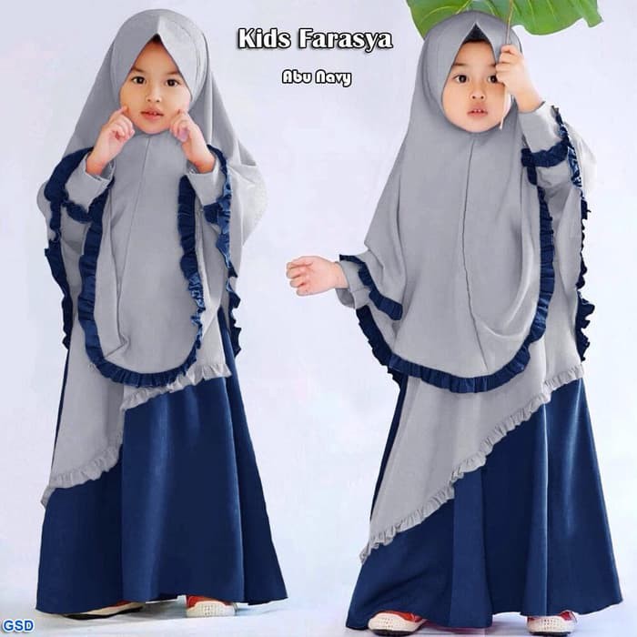 Kids Farasya /Gamis Anak Perempuan/ Baju Muslim Anak Terbaru - Abu-abu