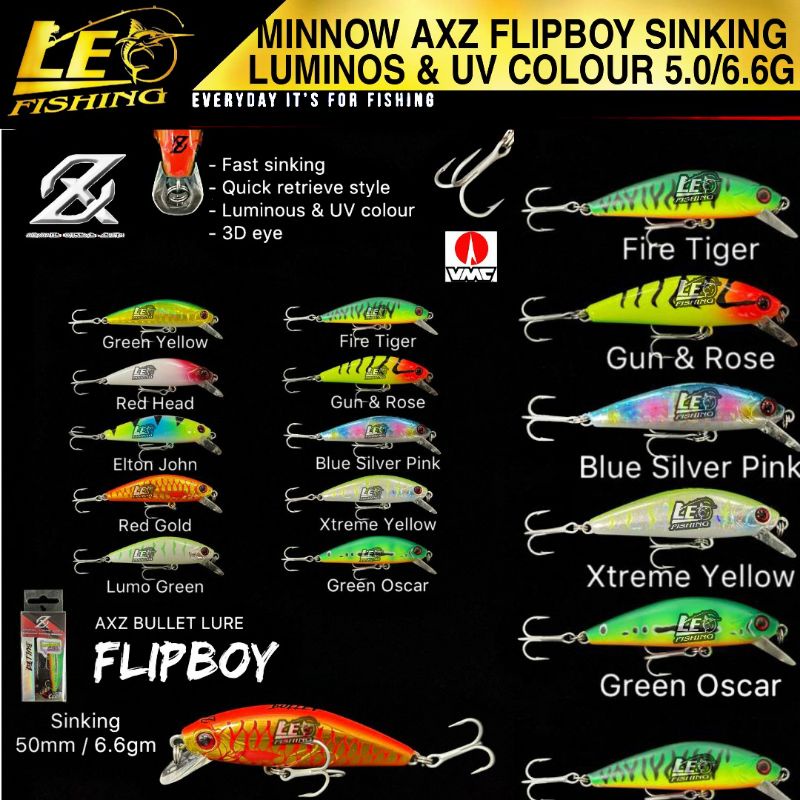 MINNOW LURE SINKING AXZ BULLET LURE FLIPBOY 50MM 6.6 GRAM