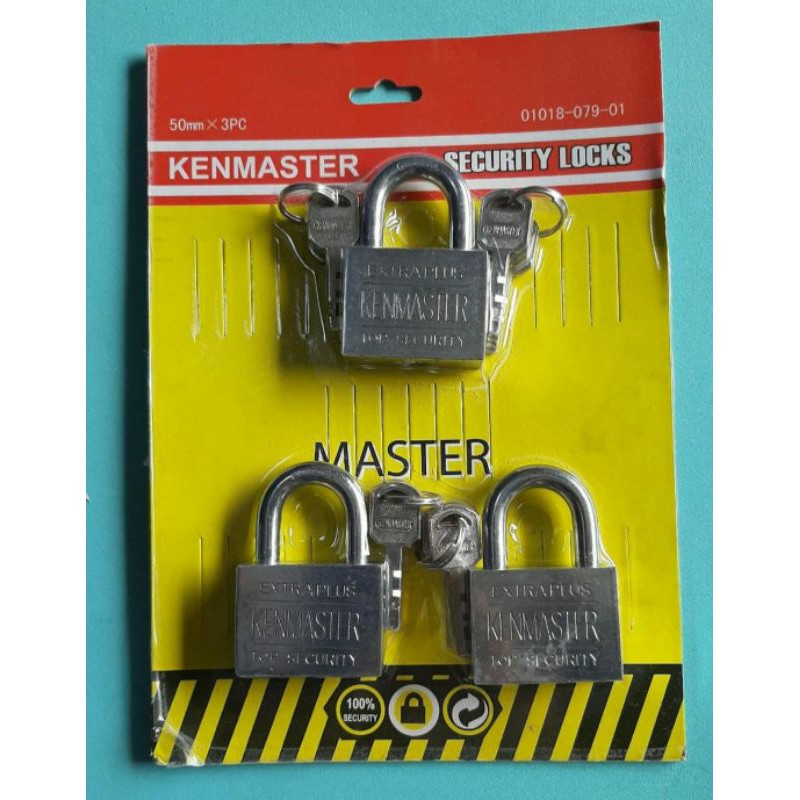 UK.50MM , isi Set 3 PCS . Kenmaster , Gembok , Kunci Gembok , Pendek , Master Key