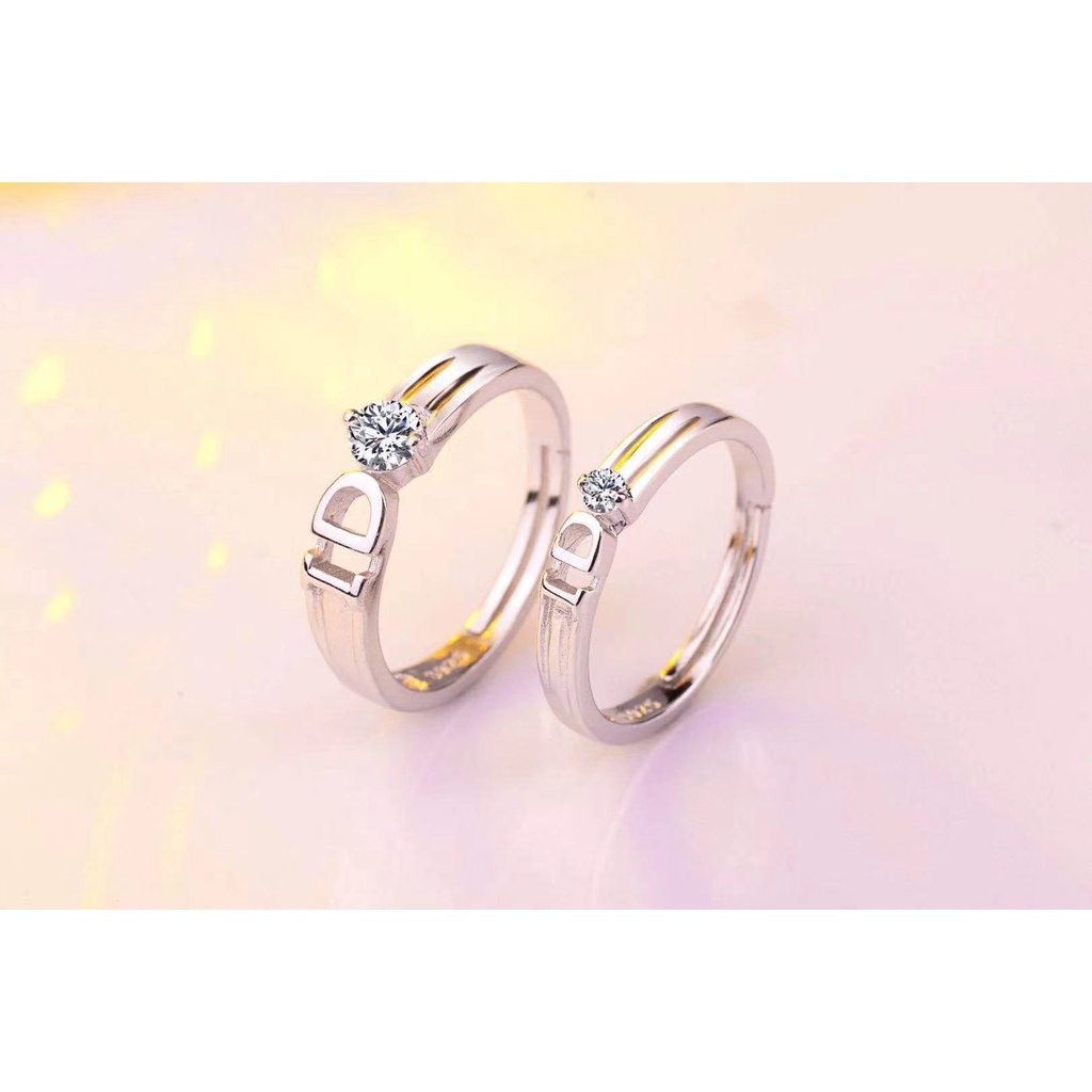 (Hello Girl)J01 Cincin Silver Huruf ID Diamond bergerak Pasangan Import