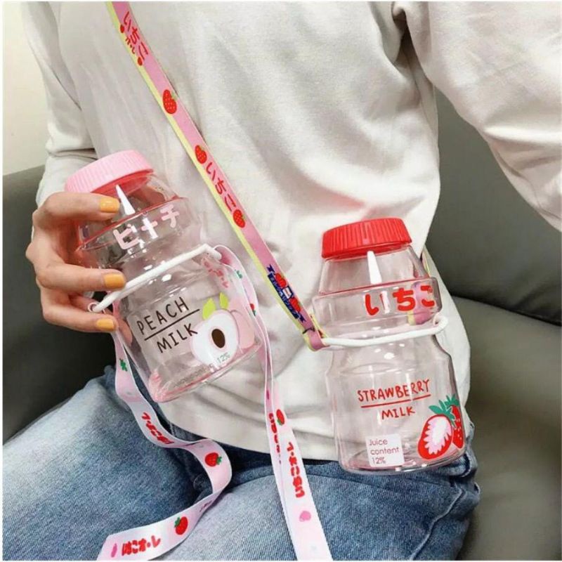 botol minum transparan 500ml + tali