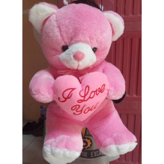 BONEKA TEDDY BEAR LOVE BERUANG I LOVE YOU PITA PINK SIZE L