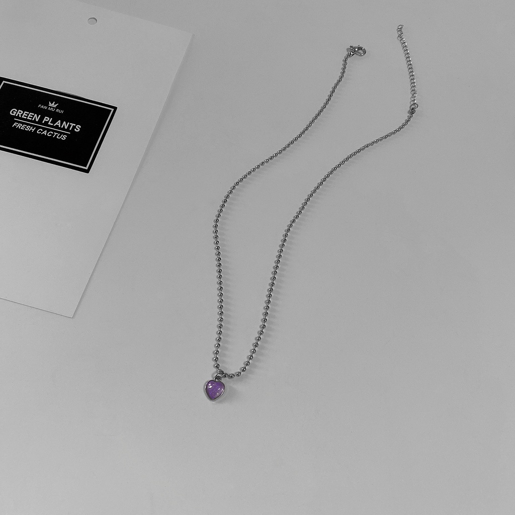 Gaya Korea niche desain purple heart kalung wanita fashion sederhana bola bead rantai trendi Keren H