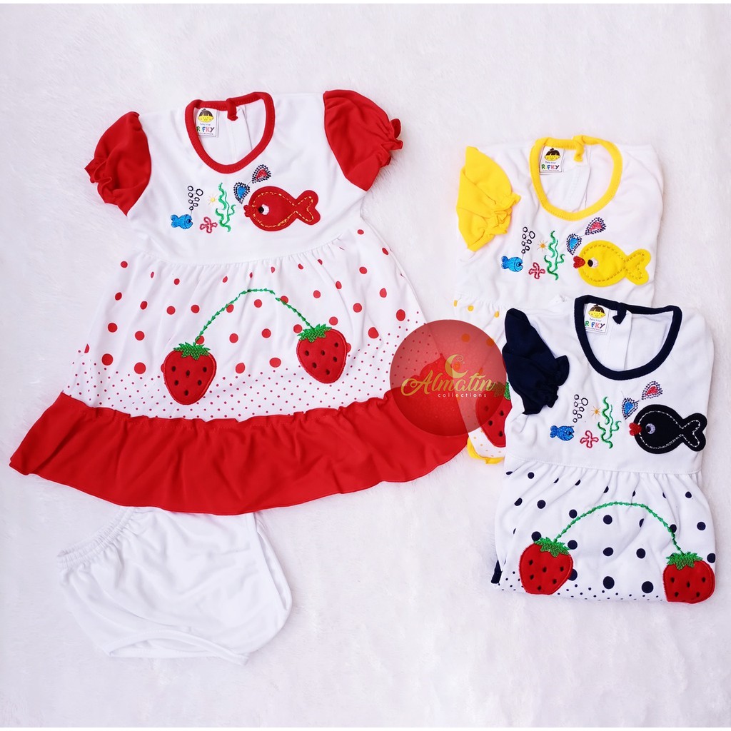 Setelan Baju Bayi Perempuan, Dress Anak Usia 3-18 Bulan, Lucu, Murah, Berkualitas