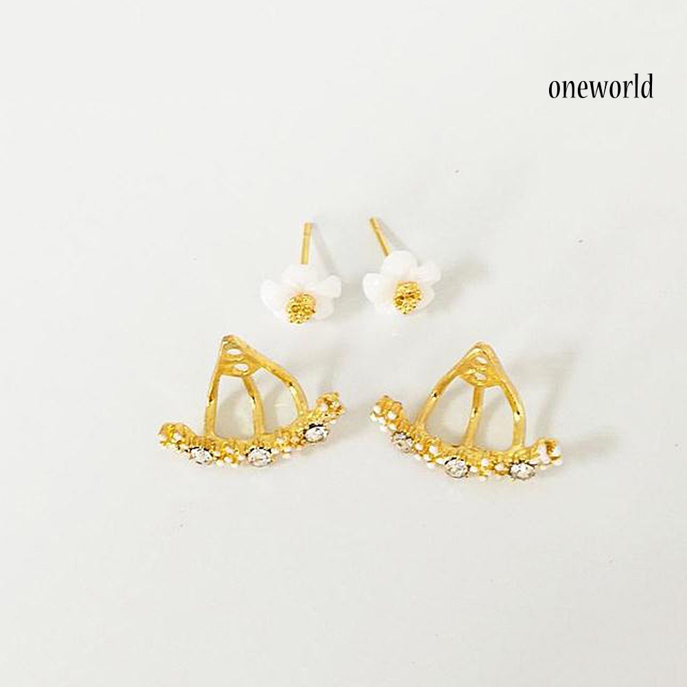 OW@ Women Cute Daisy Shape Rhinestone Inlaid Ear Jacket Earrings Party Jewelry Gift