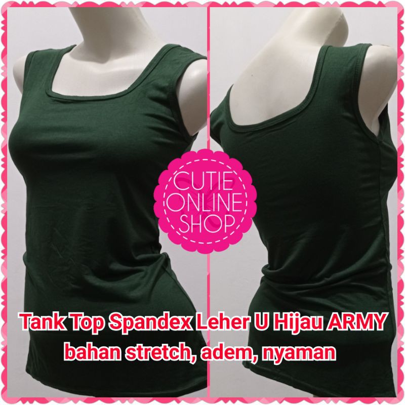 Tank Top Spandex Leher U - HIJAU ARMY | Tentop Wanita Tengtop Cewek Inner Sport Yoga Aerobic Jogging
