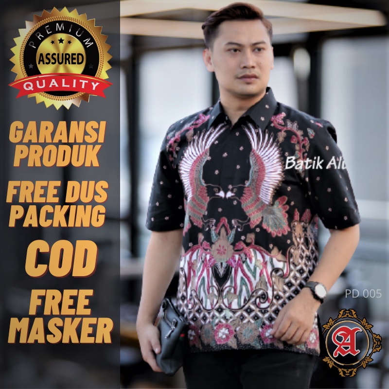 Batik Pria Solo Lengan Pendek Terkini Premium Full Furing Atasan kantoran original Batik Aluna PD005